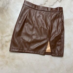 Brown Leather Mini Skirt